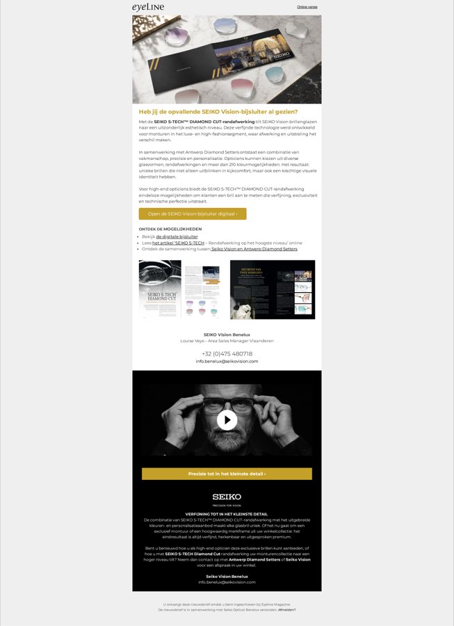 Voorbeeld Maatwerk Mailing — Productnieuws met downloads en contactblok